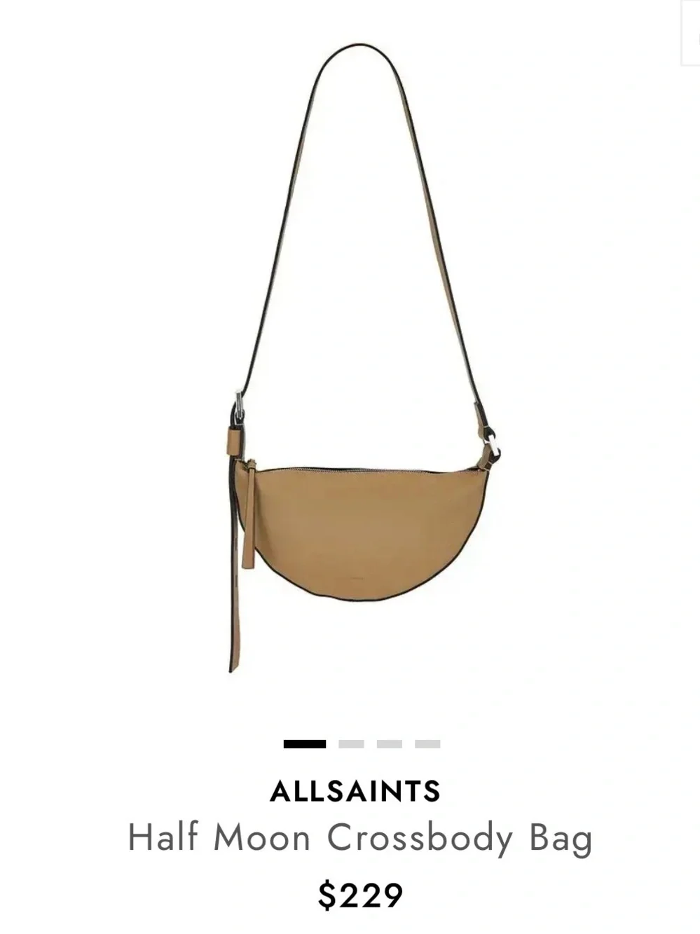 All Saints Tan Crescent Leather Crossbody Bag